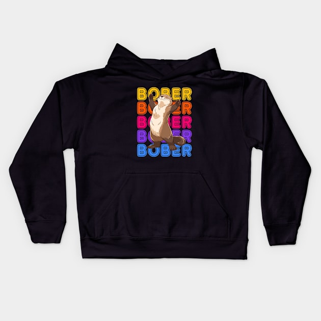 Funny Polish Internet Meme Bobr Bober Kurwa Colorful Text Art Kids Hoodie by TenchiMasaki